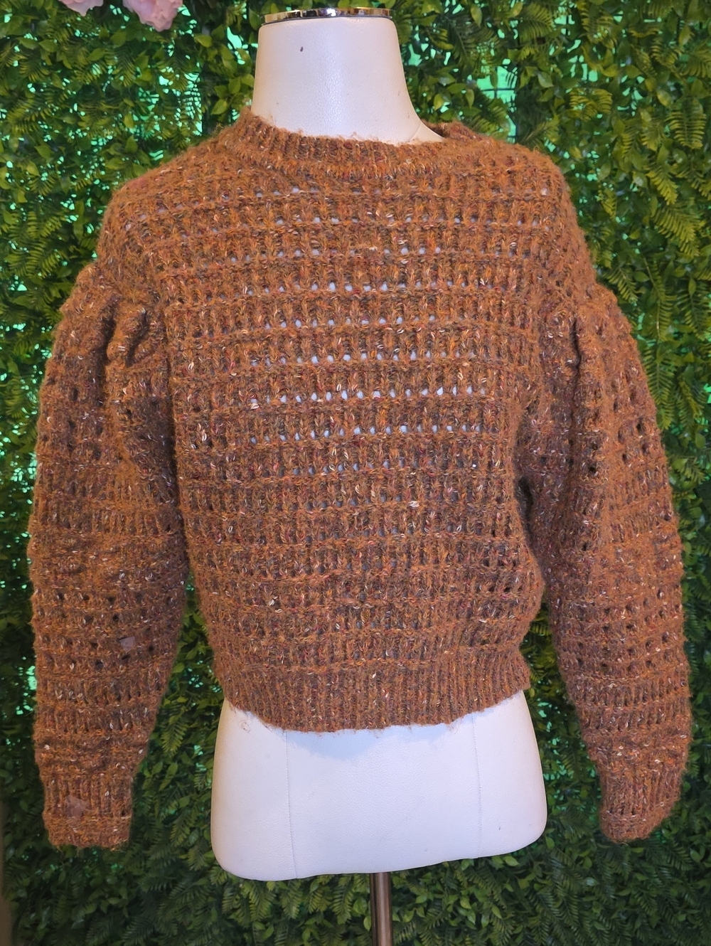 Universal Thread Copper Open-Weave Crewneck Sweater
